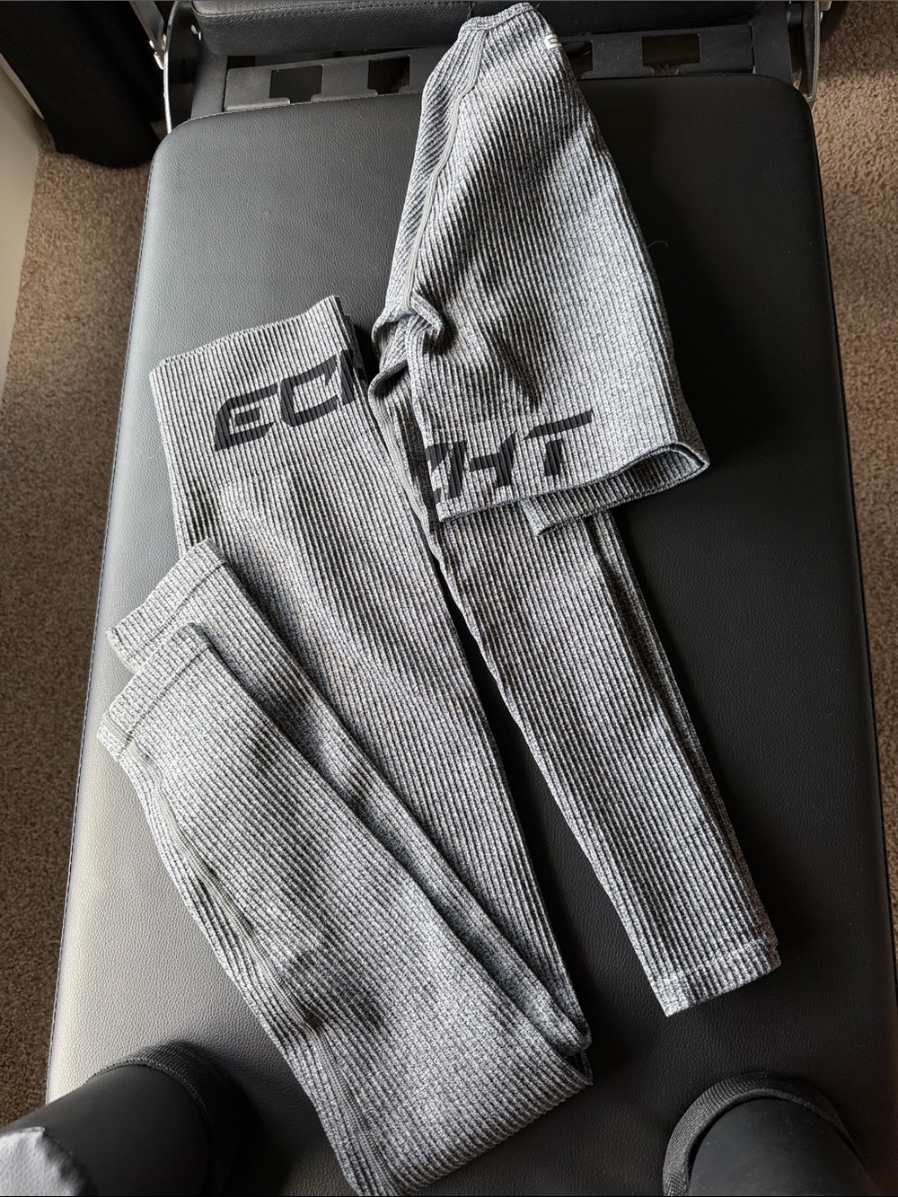 ECHT Gray Ribbed Kids Leggings with Logo